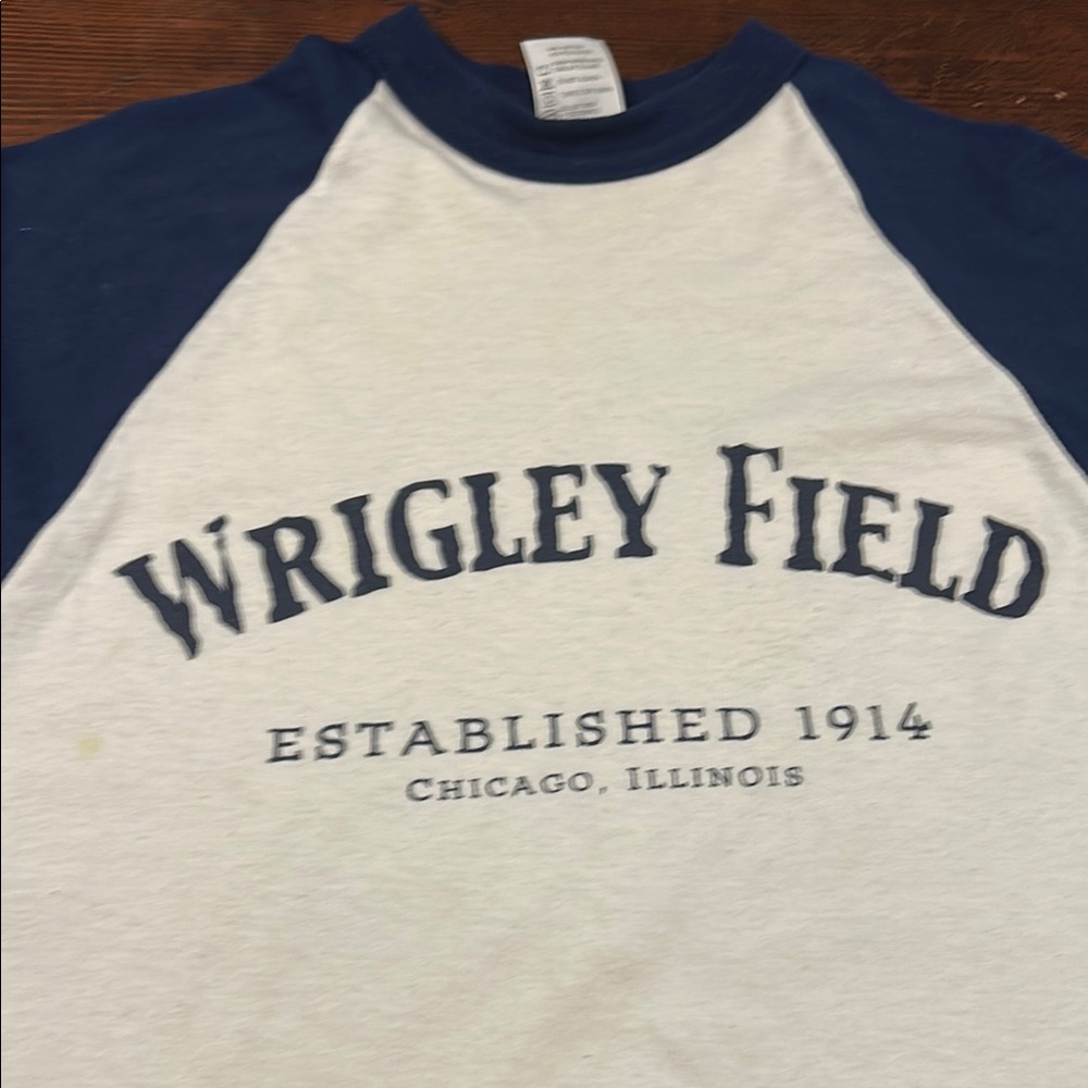 Vintage Wrigley Field size medium 3/4 sleeves Blue and White Tee Cubs